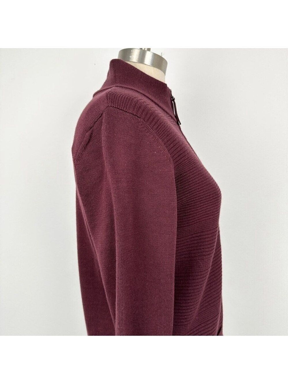 Olsen Long Sleeve Mock Neck Full Zip Ribbed Sweater Size Small Maroon Purple New - Picture 7 of 14